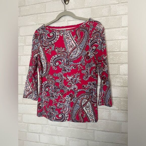 Talbots “The Talbots Tee” Paisley Printed 3/4 Sleeve Shirt 95% Cotton 5% spandex - Picture 1 of 8